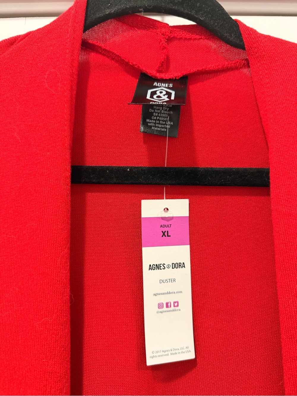 Agnes & Dora Long Open-Front Red Duster Robe - Picture 3 of 6